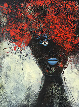 "Black n Blue Red Top" – oljemålning av Lennart Jensen